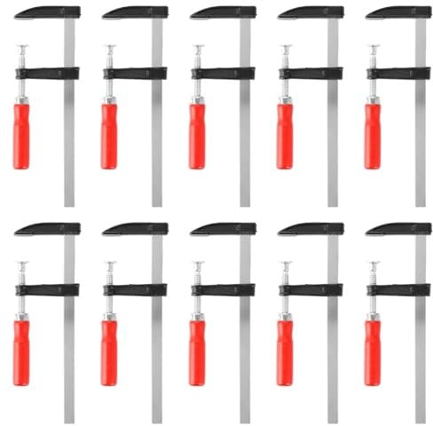 ZOFUN 10 Stück Schraubzwinge Set Schraubzwingen, Profi Schraub-Zwinge Set mit 10-Komponentengriff 50x200, Spann-Weite 200 mm, Spanntiefe 50 mm, Spannbacken aus Temperguss-Stahl