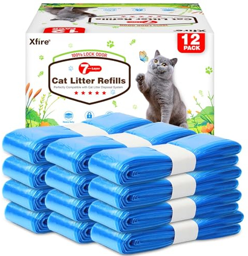 Lot de 12 sacs de recharge pour litière pour chat, 100 % anti-odeurs, compatibles avec Litter Genie XL/Plus/Standard/Pet Pail (1 cartouche de recharge vide)
