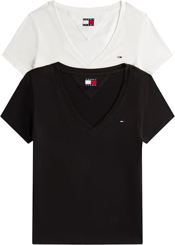 Tommy Jeans Camisetas de Manga Corta Mujer Pack de 2 con Cuello de Pico