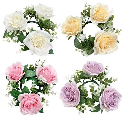 Künstliche Leuchtergirlande Künstliche Rosen Kerzenringe, Kerzenringe Stumpenkerzenring Osterkränze Für Die Haustür Tischkranz Tischaufsätze Mit Blumenmuster Für Tische,