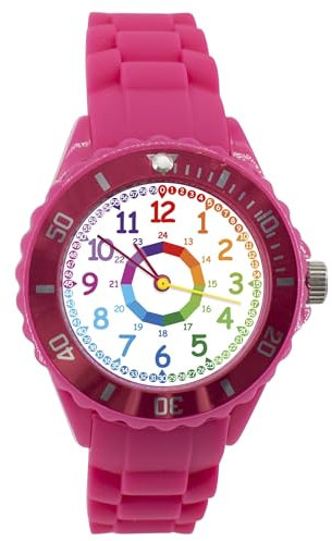 K&L Wall Art Kinderuhr Analog Lernuhr Kinderarmbanduhren Rosa Mädchen Kinder Armbanduhr (Pink Regenbogen, Silikon)