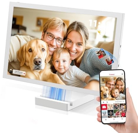 64G Cadre Photo Numérique WiFi 10,1, Rechargeable et sans Fil avec Batterie 5000mAh, Base de Charge sans Fil, Écran Tactile HD IPS, Rotation Auto, Application Frameo