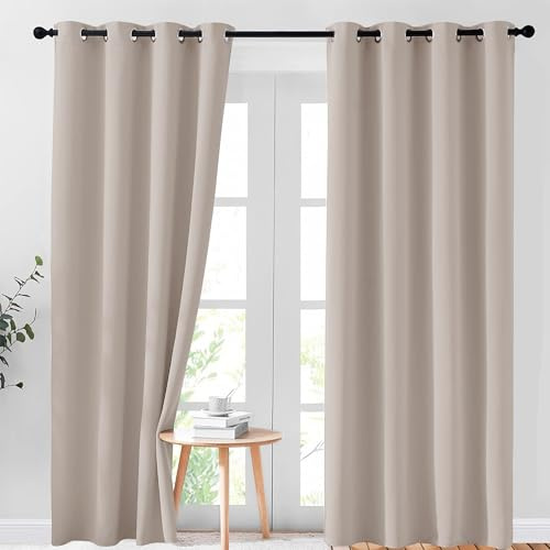 AR Ware Beige Blackout Curtains for Living Room - Eyelet Thermal Insulated Curtains for Bedroom Energy Saving Soundproof Drapes (66 x 90 inches)