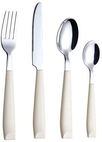 Exzact Couverts en Acier Inoxydable 16pcs, Avec Poignées en Plastique Coloré, Ergonomiques et Confortables - Comprend : 4 Fourchettes, 4 Couteaux, 4 Cuillères, 4 Cuillères à Café