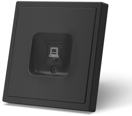 MVAVA Schuko Steckdose EU-Standard CAT 5 Ethernet Buchse, 80mm x 80mm Unterputz Steckdose, Einfache Installation, 3-Draht Erforderlich, Schwarz