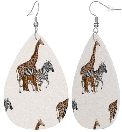 Damen Leder Wassertropfen Ohrringe Tropfenform baumeln Ohrring Tiger Zebra Giraffe Schmuck Geschenk für Partys Urlaub, Einheitsgröße, Leder