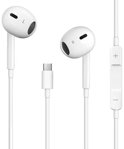 Wired Type C Earphones with Microphone and Volume Controller, HiFi Stereo in Ear USB Type C Noise Cancellation Earbuds, for iPhone 15/15pro/16/16pro, iPad Pro, Samsung Galaxy S23 S22 s21 s20