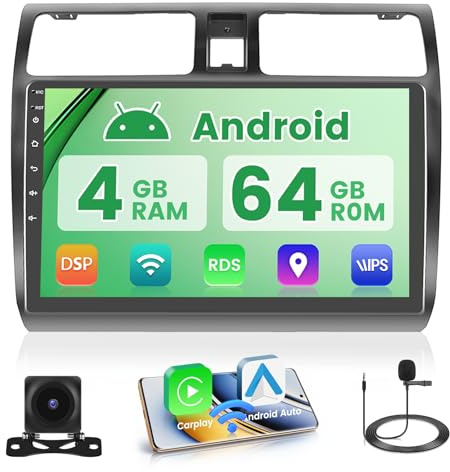 Hikity 4+64G 10 Android Autoradio für Suzuki Swift 2005-2010 | IPS Touchscreen Wireless Carplay Autoradio 2 DIN GPS Navi Bluetooth 5.0 5G WiFi FM/RDS Rückfahrkamera Lenkradsteuerung 4+64G