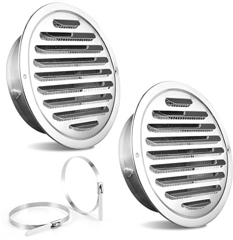 100 mm / 4 Inch Round Soffit Vent Cover, 2 Pcs 304 Stainless Steel Round Ventilation Grill Screen Louvered External Vent Cover with Screen Mesh for Bathroom Kitchen