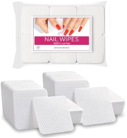 300 Pack Lint-Free Nail Wipes - Soft, Durable Cotton Pads for Gel Polish Removal, Nail Cleaning, Makeup Removal and Manicure Prep - Non-Streak, Absorbent, Professional-Grade for Salon and Home Use