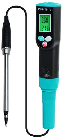 TEKCOPLUS Digitales Bodenmessgerät mit Corde-Sensor, 2-in-1 Boden-EC- & Temperaturmessgerät Tester mit ATC-Funktion, einfache Kalibrierung, hintergrundbeleuchtetes LCD-tragbares EC-Messgerät für