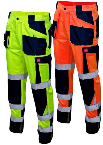 Art.Master Warnschutz Arbeitshose Orange Herren Größe 52 - robuste Warnschutzhose mit Reflexstreifen und Kniepolstertaschen - Stretch Bundhose EN 20471 für Straßenbau Handwerk BAU Industrie Sanitäter
