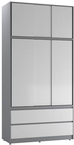 URBNLIVING 240cm Sliding Door Wardrobe with 6 Doors & 4 Drawers, Freestanding Bedroom Closet with Hanging Rail & Storage, Engineered Wood, 120cm Wide, Modern Design
