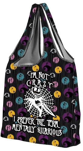 MEIKIUP Jack and Sally Sac d'épicerie réutilisable Motif L'Étrange de Monsieur Jack et Sally Cadeau pour les fans de films d'horreur Sac de voyage pliable