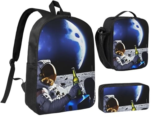 LXqlSS Space Planet print Backpack Bookbag for Daily Use,3 Pcs Backpack Set with Lunch Box and Pencil Case