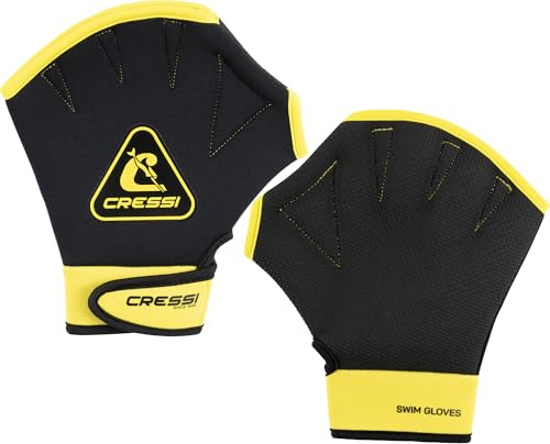 CRESSI Aqua Boost Swim Gloves Black/Yellow L-Unisex Neopren Ultraspan Schwimmhandschuhe, Handgelenkriemen, Schwarz/Gelb, Schwimmen, Arm, Rücken, Schultertraining, Wassergymnastik, Aquafitness, L