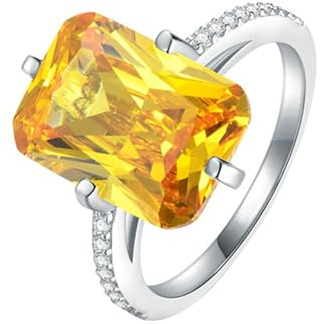 BCughia Verlobungsring Damen Gold 375, Ehering 9 Karat Gelbgold mit Rechteck Citrin Trauringe Größe 49