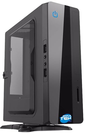 SIMPLETEK - Compact Mini-ITX PC Case with Integrated 130W Power Supply, Card Reader, 2 USB 3.0 Ports and VESA Mounting Bracket