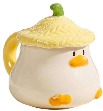 TÜDAZWKA niedliche Kaffeetasse 3D Cartoon Ente Teetasse Kaffeebecher mit Deckel Kakaobecher lustige 3D Tier Tasse Geschenk für Valentinstag Geburtstag Muttertag Ostern Weihnachten (Gelb)
