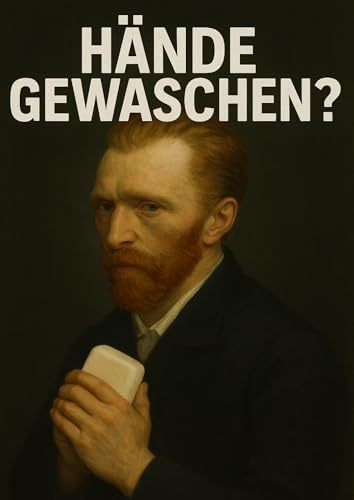WBdesignz Lustiges Poster Vincent van Gogh mit Seife „Hände gewaschen?“ - Ironischer Kustdruck, Hygieneposter für Badezimmer, WC oder Küche - Humorvolle Parodie eines Klassikers (DIN A4 ohne Rahmen)