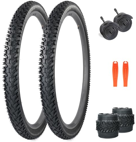 WEEROCK Pack de 2 neumáticos de bicicleta de 26 pulgadas, 26 x 2,125 pulgadas con tubo, neumáticos plegables para bicicleta de montaña, bicicleta de ciudad/crucero