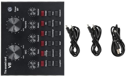 SHINEOFI Table de Mixage Ktv Noir Carte Son D'enregistrement, Microphone à Condensateur Métal, Puce Intelligente Anti-Bruit, pour Interprétation et Discussions Amusantes en Streaming