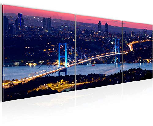Runa Art - Bilder Istanbul Türkei 120 x 40 cm 3 Teilig Wandbild auf Vlies Leinwand Blau Mehrteilig Modern 603833a