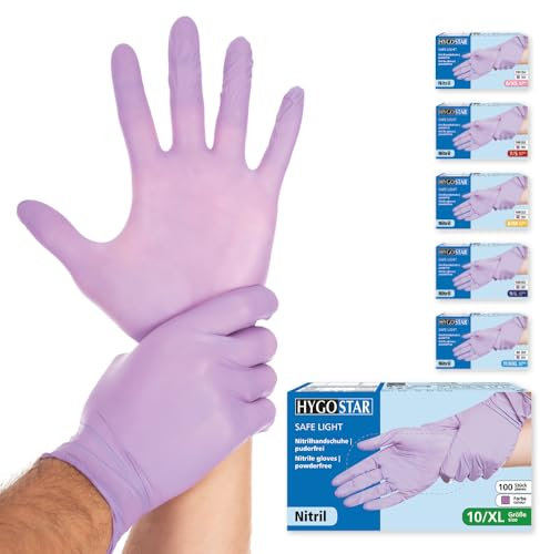 FRANZ MENSCH Hygostar Nitrilhandschuhe Safe Light | puderfrei, lila, 10/XL, 24cm, 100 Stück, Einweghandschuhe, Einmalhandschuhe, in Gr. XS, S, M, L, XL & XXL verfügbar