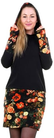 3Elfen DREI Elfen Jerseykleid Kapuzen Winter Hoodie Kleid Damen Stulpen Daumenloch schwarz Mystic Rose M