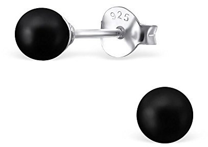 Bungsa schwarze PERLEN-Ohrstecker Damen 925 Sterling Silber 4mm SCHWARZ - Ohrringe Set mit schwarzer Perlkugel - strahlende Ohrringe PERLE zum Stecken aus Echtsilber