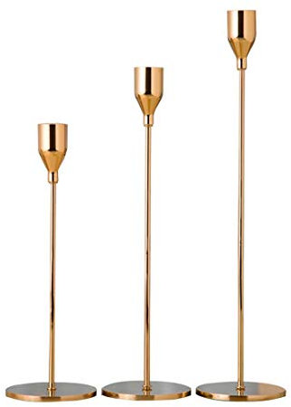 Levoberg Kerzenständer Gold, 3er Set Kerzenleuchter 1-armig Kerzenhalter aus Eisen, für Hochzeit, Geburtstag, Party, Weihnachten, Haus Dekoration