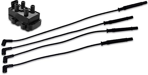 BESTPRICE 1x Zündspule 4-polig Zündmodul + 4x Zündkabelsatz Zündleitung Passend für RENAULT CLIO II (BB_, CB_),KANGOO (KC0/1_),KANGOO Express (FC0/1_),TWINGO I (C06_),TWINGO II (CN0_)