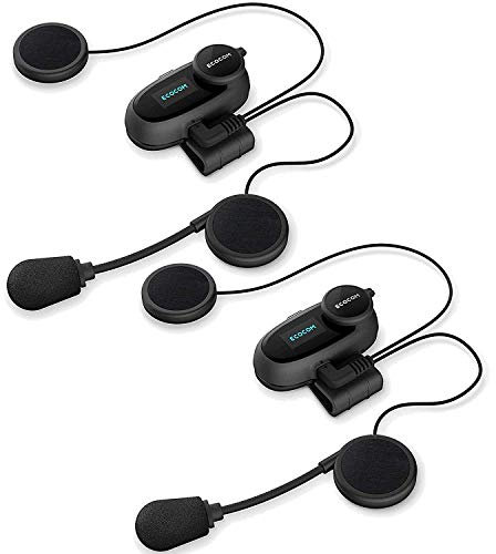 EcoCom ECAS01D Motorrad Bluetooth Helmkommunikationssystem Headset (Sprechzeit 8 Stunden/Drehknopf/1 km Gegensprechweite/Geräuchunterdrückung/glasklarer Klang/UKW-Radio/Sprachansagen) - 2 Stück