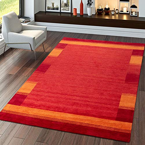 TT Home Teppich Handgertigter Indischer Gabbeh Aus 100% Wolle Bordüre Terrakotta Rot, Größe:200x300 cm