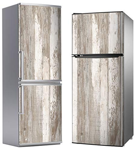 MEGADECOR DECORATE YOUR HOME Vinilo Adhesivo Decorativo para Nevera, Especial Libre De Burbujas, Tablones Verticales De Madera Envejecidos Rústicos (185cm x 60cm)