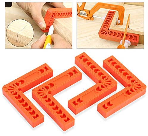 Glarks 4Pcs 4/100mm 90 Degree Positioning Squares, Right Angle Corner Clamps for Woodworking, Picture Frames, Boxes, Cabinets or Drawers, L-Type Right Angle Ruler, Carpenter Tool (4''/100mm)