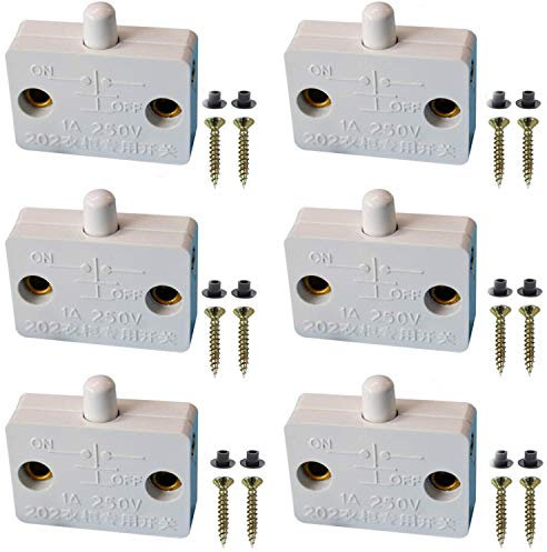 VISSQH 6Pcs Interruptor para Armarios,Empuje de superficie Interruptor de contacto para puerta de mueble Iluminación Interruptor automático 1A 250V la luz de puerta del interruptor del empuje Blanco