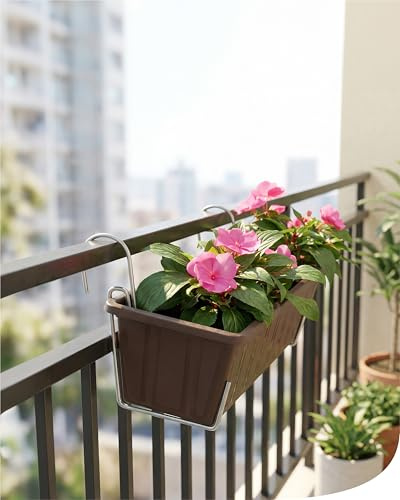 bellissa Blumenkastenhalterung M 4 Stück Stahldraht 4,5 x 11,5 x 16,5 cm | Haken für Blumenkästen (ohne Bohren) für Balkongeländer & Fensterbank aus verzinktem, wetterfesten Stahldraht