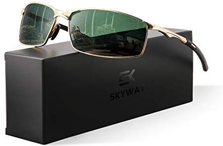 SKYWAY Herren Sonnenbrille Polarisiert für Outdoor-Sportarten, Metallrahmen Radsportbrille Fahrradbrille UV400 Schutz, Blendschutz, Reduzieren Augenbelastung, Grüne Sonnenbrille
