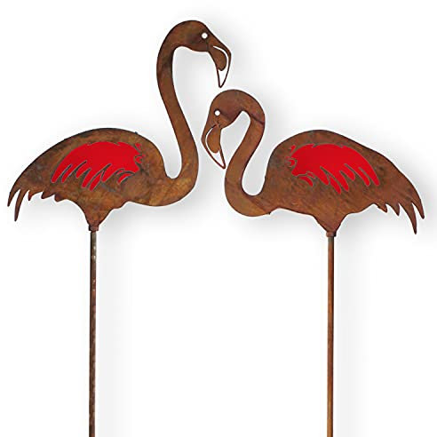 colourliving Gartenstecker Rost Flamingo Figuren 2 Stück Rost Deko Gartenstecker Deko Flamingo
