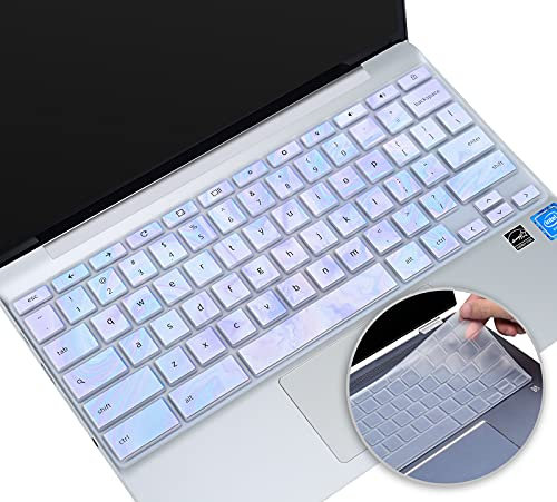 2Pack HP Chromebook Keyboard Cover 14 Inch Compatible with HP Chromebook x360 11.6 14 Touchscreen 2-in-1 Laptop 14-DA 14B-CA Series Skin(Marble+Clear)