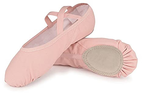 Girls Ballet Shoes Canvas Ballet Slipper Leather Split Sole Gymnastic Dance Flat Shoes for Women Children Adults Pink 5 UK