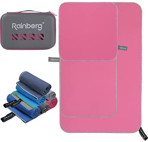 Rainberg 3PK Microfibre Towel, Sports Towel, Travel, Swimming and Beach Towel, Fast Drying, Super Absorbent, Ultra-Compact, Great for Camping, Gym, Beach and Swimming (Pink)