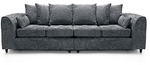 Abakus Direct Harriet - Dark Grey Crushed Chenille - Large 4 Seater Couch Unit for Living Room - 2 Seater, 3 Seater, U-Shaped Sofa & Footstool - 4 Seater