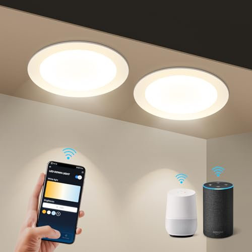 Aigostar 18W Faretti LED da Incasso per Cartongesso, 2 pezzi 1765LM Wi-Fi. Smart Faretto LED Interno Compatibili con Alexa e Google Home, Dimmerabile da Bianco Caldo a 3000-6500K, Φ190-200mm