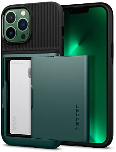 Spigen Slim Armor CS Hülle Kompatibel mit iPhone 13 Pro Max Kartenfach -Midnight Green