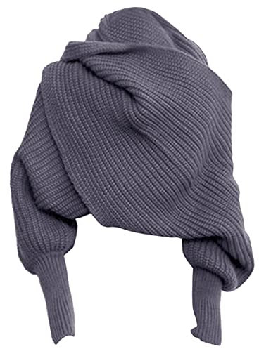 YILEEGOO Frauen Herbst Winter Schal Wrap Pullover Tops Strickschal Decken Schal mit Ärmeln, dunkelgrau, One size