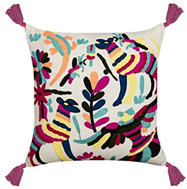 Beliani Dekokissen Sofakissen Couchkissen Stickerei Fransen Tiermotiv bunt 50x50 cm