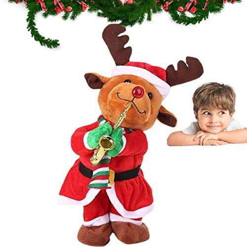 Bexdug Tanzendes Weihnachtsstofftier | Elektrisches Weihnachtsmann-Plüschtier mit Saxophon-Weihnachten,Animiertes Gehen, Tanzen, Singen, Weihnachten, Elch und Weihnachtsmann, Stoffpuppe