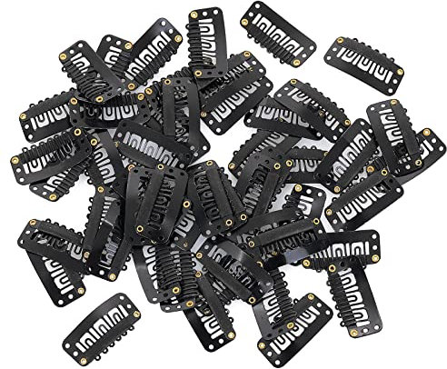 Haarextension Clips 50 Stück Haarverlängerungsclips Schwarzes Metall Perückenclips 6 Zähne U-förmige Clips zum Befestigen von Perücken Haar Verlängerungen DIY Perücken Zubehör